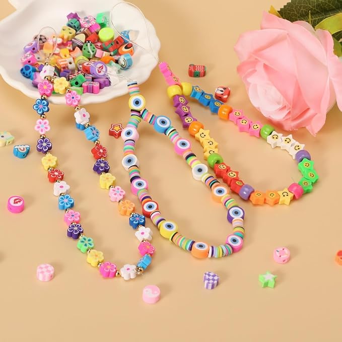 500 Pieces Polymer Clay Beads for DIY Jewelry Making, 24 Style Cute Clay Bead Animal Beads Flower Football Sports Beads Charms for Bracelets Necklace Crafts Kits for Adults Women
