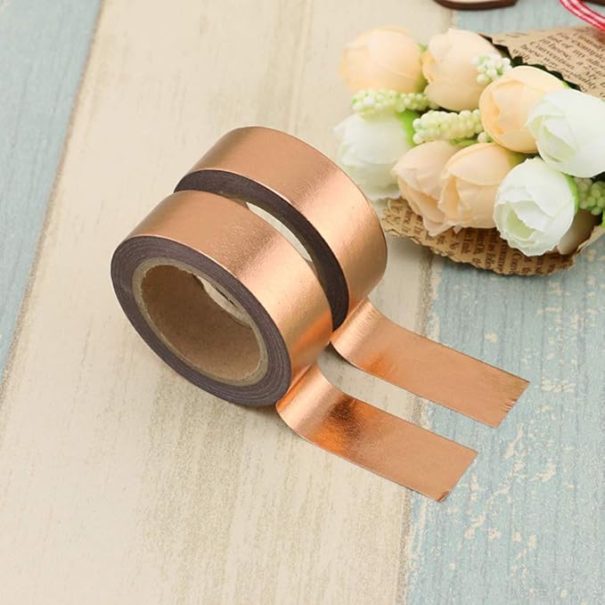 MEI YI TIAN 6 Rolls Solid Copper Gold Foil Washi Tape Set 15mmx10m Bronze Golden Stamping Paper Adhesive Masking Tapes Sticky Paper Tape for DIY Scrapbooking Journals Crafts Art Decoration