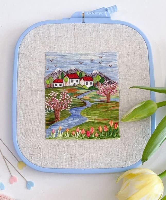 nurge square embroidery hoop - plastic cross stitch frame for needlepoint & embroidery - adjustable craft hoop - blue - no:3 (medium)