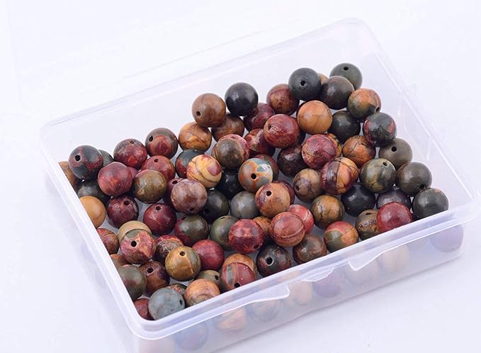 Natural Stone Beads 100pcs 6mm Picasso Jasper Round Genuine Stone Beading Loose Gemstone Hole 1mm DIY Charm Smooth Beads for Bracelet Necklace Earrings Jewelry Making (Picasso Jasper Red, 6mm)