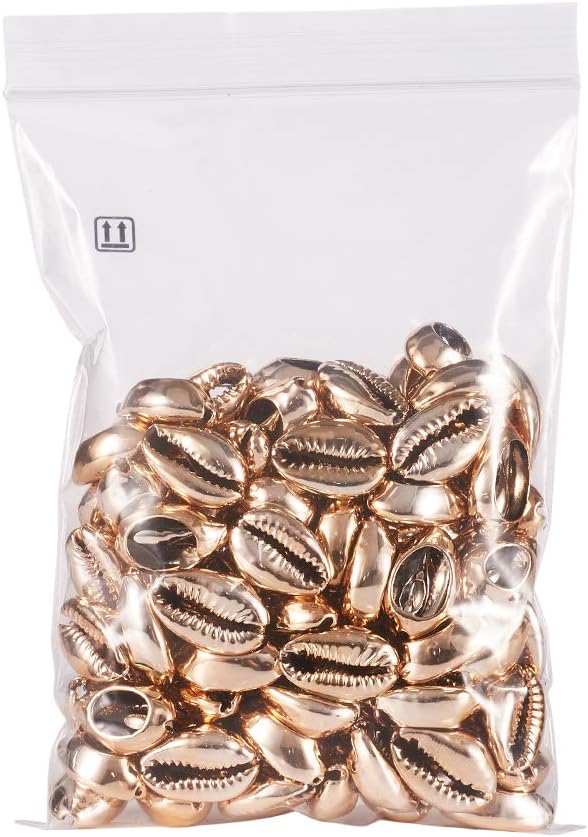 Cheriswelry 100pcs Sea Shell Electroplated Beads Undrilled Spiral Cowrie Shell Oval Beads Coral Ocean Summer Beach Loose Spacer Beads 17~21mm for DIY Bracelet Necklace Jewelry Making