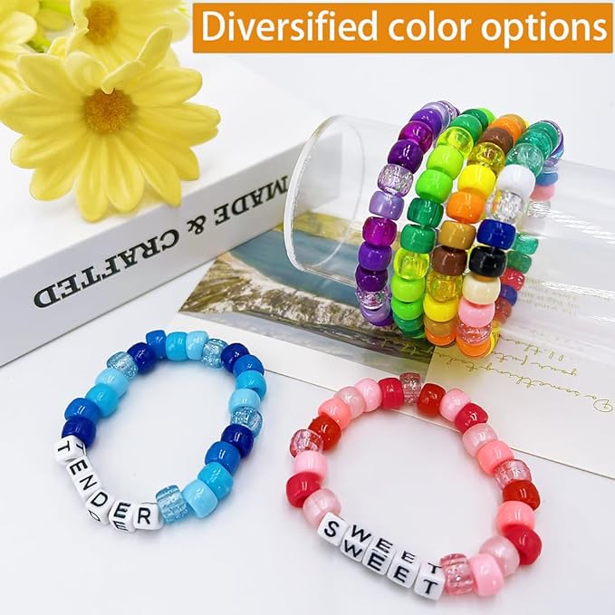 MIIIM 1300 Pcs Pony Beads Kit for Friendship Bracelet, 27 Styles Kandi Bracelet Kit in Box with Individual Compartments, Hair Beads for Braids, Letters (Rainbow)