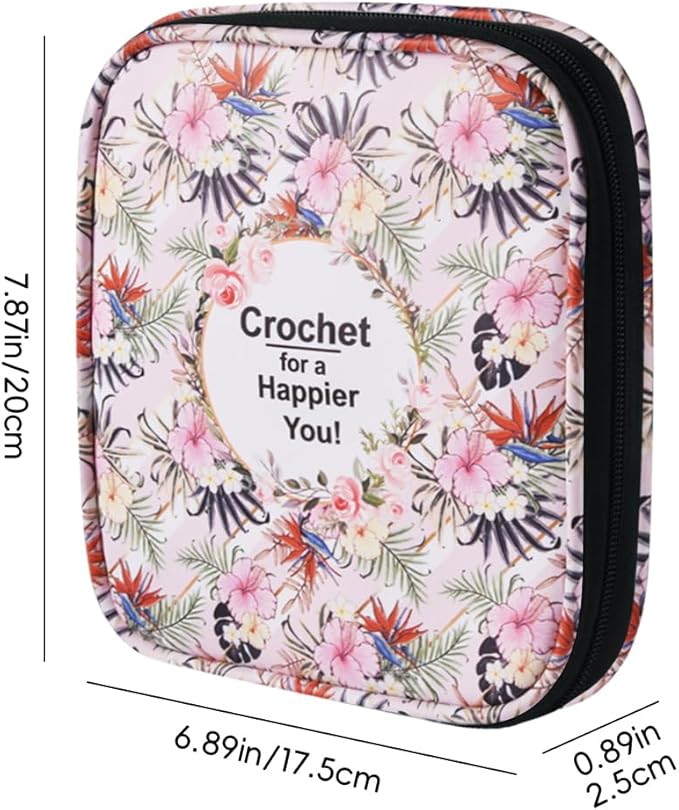Crochet Hook Case,Portable Zipper Storage Organizer Bag for Crochet Hooks, Knitting Needles, Project & Sewing Supplies, Lightweight,Easy to Hold (No Accessories Included).Pink Flower