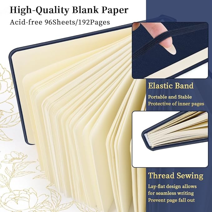 Square 5x5 inches 80gsm 96sheets/192 Pages Notebooks Blank Sketchbooks Travel Journal Pocket Hardcover Paint Writing Diary Memo Planner PU Leather Cover. Royal Blue