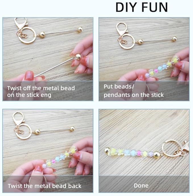 8 Pcs Gold Beadable Keychain Bars Blanks Bead Keychain Metal Beaded Keychain for Keychain DIY Projects Pendant Jewelry Crafts Making Gift
