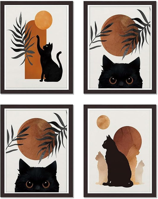 4 Pack Black Cat Stamped Cross Stitch Kits - Embroidery Kits for Beginners Adults,11 CT Patterns Dimensions Counted Cross Stitch Kits Arts Craft Kits 12x16inch