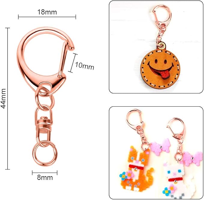 50PCS Roctee Swivel Lanyard Snap Hook with Key Rings, Metal Hooks Keychain Hooks for Lanyard Key Rings Crafting, Lobster Clasp for Resin Charm, (Rose Gold)
