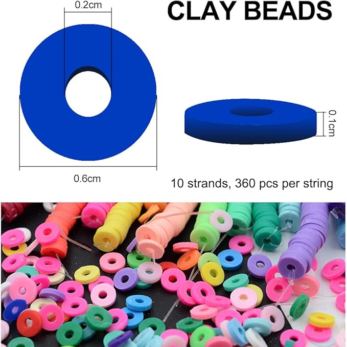 MIIIM 3600 PCS 10 Strands Polymer Clay Beads for Jewelry Making, Vinyl Heishi Beads 6mm for Surfer Bracelets Necklace Making (Royal Blue)