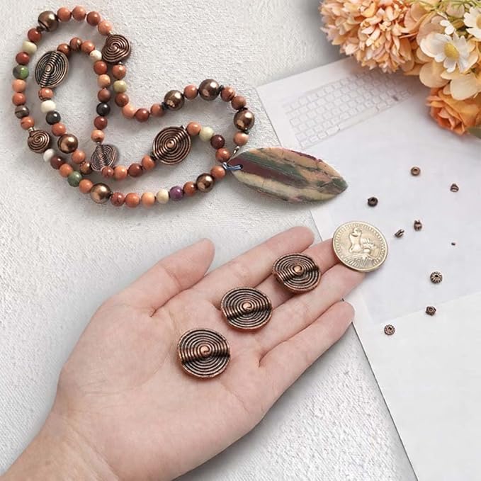 Copper Stripe Flat Bead Jewelry Spacer Beads Kit Jewelry Findings Beading Assortment DIY Accessories for Bracelet Necklace Jewelry Making 25Pcs