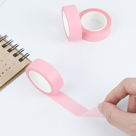 NatSumeBasics 3 Pink Washi Tapes Plain Decorative Masking Tape,32 Feet Self-Adhesive Tapes for Packaging Decor Journals Scrapbooks Planners DIY Crafts Gift (Pink)
