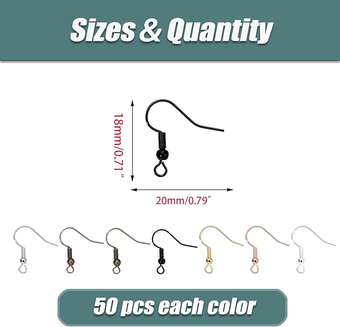agcfabs 350pcs 20×17mm 7 color earring hooks hypo-allergenic ear wires fish hooks with a transparent plastic box jewelry findings for diy jewelry making (350)