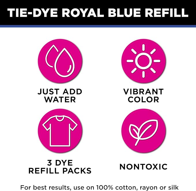 Tulip One-Step Tie-Dye Kit , 3 Fabric Dye Refill Packs, Packs, Royal Blue