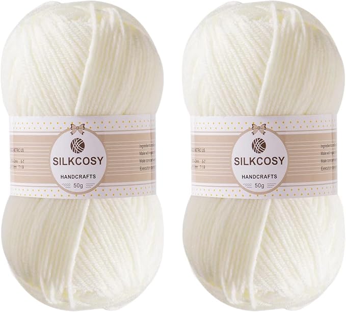 2 Pcs Crochet Yarn, Feels Soft 280 Yards Assorted Colors 4ply Acrylic Yarn,Yarn for Crochet & Hand Knitting-Milky White
