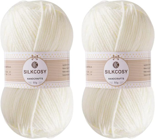 2 Pcs Crochet Yarn, Feels Soft 280 Yards Assorted Colors 4ply Acrylic Yarn,Yarn for Crochet & Hand Knitting-Milky White