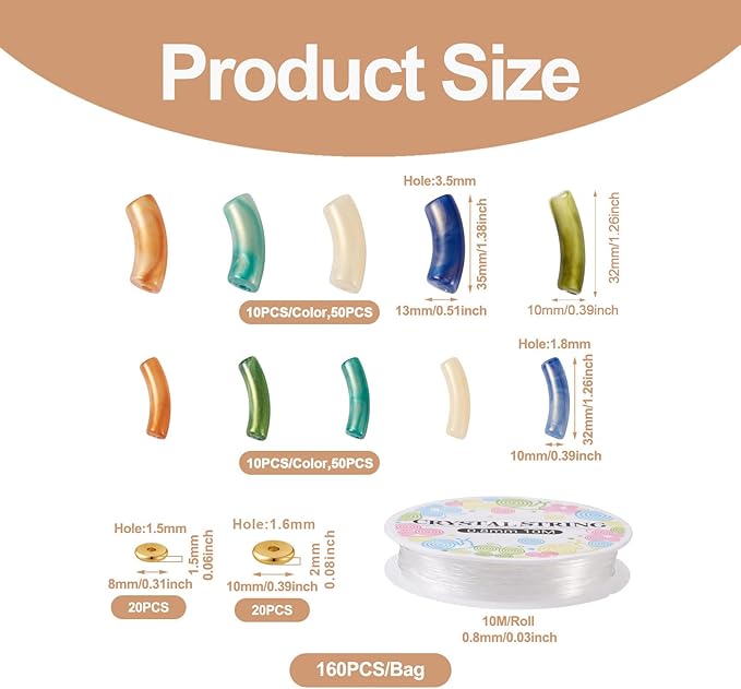 Sparkeads 120PCS Bamboo Tube Bracelet Making Kit for Women Friendship Bracelet Gift Stacking Bangles Chunky Curved Acrylic Beads Metal Spacers Elastic Thread Bracelet Beads