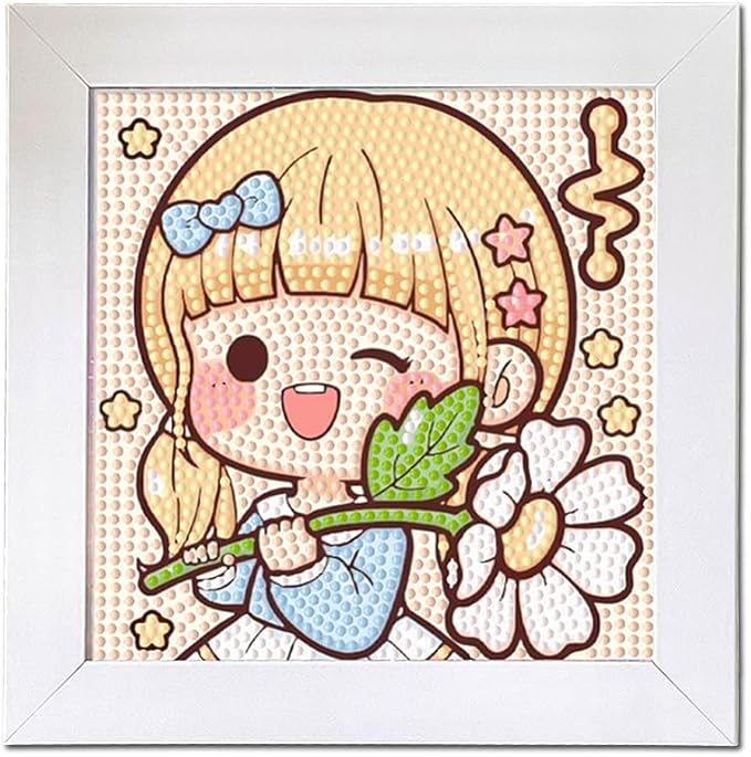 PERFECTSIGHT Cute 5D Diamond Art Kits with Wooden Frame, Kawaii DIY Painting Art for Adults, Diamond Arts and Crafts Sets, Big Gem Full Drill Diamond Dots for Women Beginners (Yellow Girl)