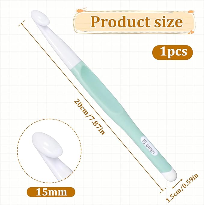 15mm Large Crochet Hook with Ergonomic Handle, Big Crochet Hooks for Chunky Yarn, Rubber Handle Crochet Hook, Professional Huge Crochet Needles for Beginners and Experiecced Crochet Lover