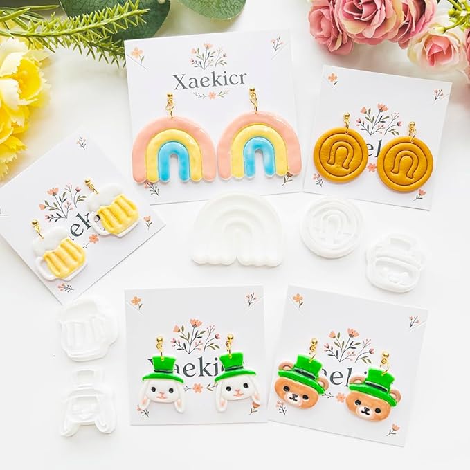 St. Patrick's Day Polymer Clay Cutters Set - 10pcs Sharp & Durable Leprechaun, Horseshoe & Beer Mug Shapes for DIY Earring Jewelry Making, Soft Clay Crafts & Holiday Supplies