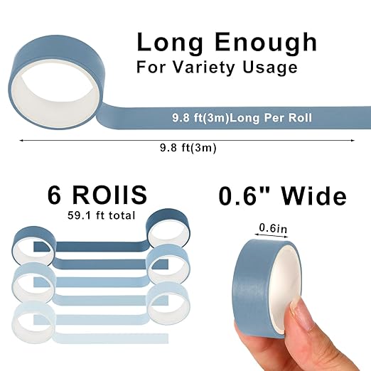 Whaline 6 Rolls Blue Washi Tape Set 6 Gradient Colors Masking Tape Solid Color Decorative Tape for DIY Crafts Scrapbook Journal Planner Gift Wrapping Supplies, 60 Ft