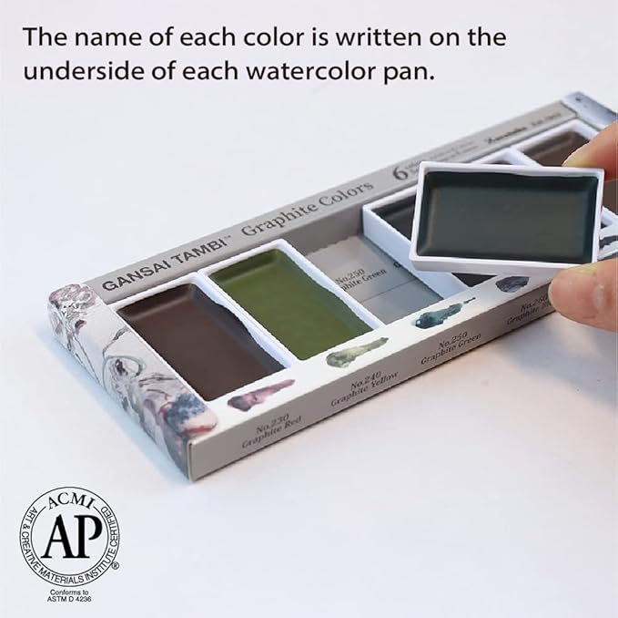 Kuretake GANSAI TAMBI GRAPHITE COLORS, 6 colors set, Watercolor paint for Professional, for artists and crafters,Illustrations, Drawing, Lettering, Made in Japan
