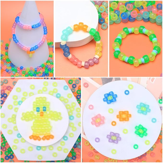 eppingwin 4500pcs wholesale large pony beads (6x9 mm) bucket, easy storage kandi bead bulk for halloween christmas, beads for jewelry making crafts (glow in the dark)