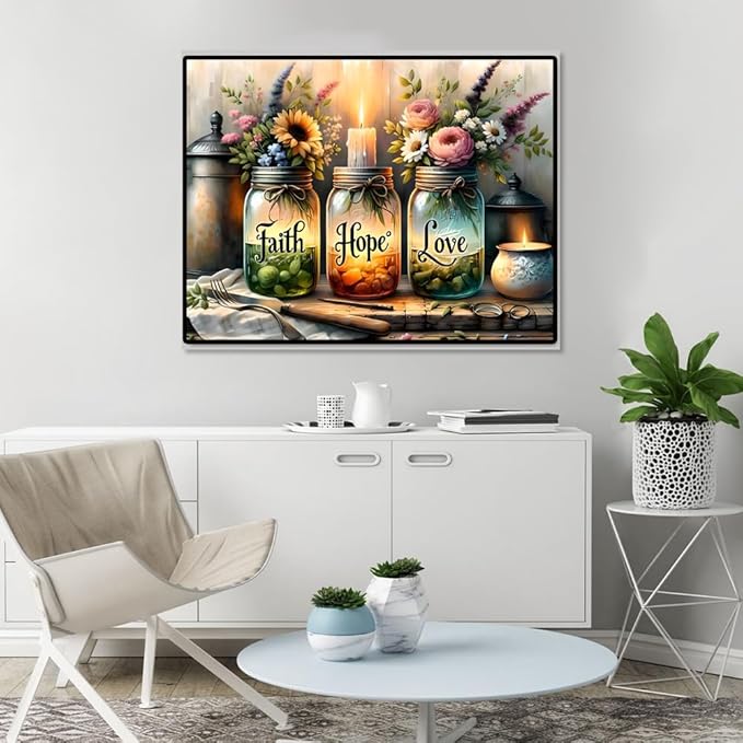 fotasmua cross stitch kits for adults - faith, hope, love wishing bottle stamped cross stitching ornament kits for beginners, counted embroidery needlepoint kit home decor 12 x 16 inch