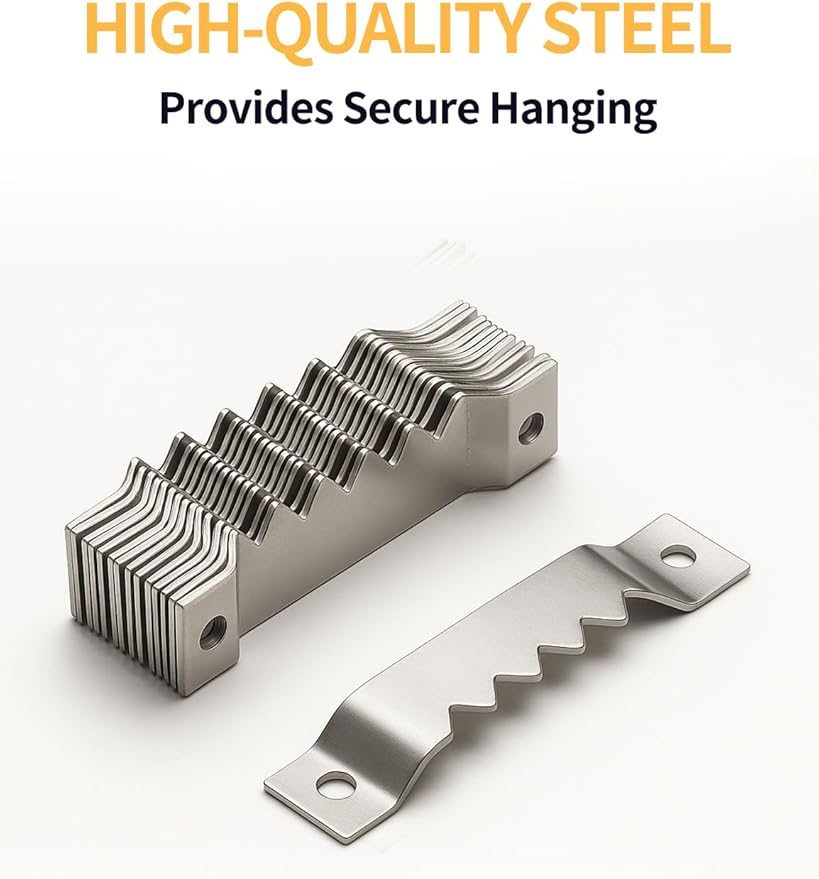 60 Pack Sawtooth Picture Hangers – Small & Heavy-Duty Wall Hanging Kit, 2 Sizes for Photo Frames, Art, Paintings, Canvas Hooks, and Picture Hanging Hardware Silver