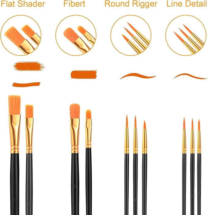 AROIC Acrylic Paint Brushes, 6 Packs / 60 pcs Nylon Hair Paint Brush Set for All Purpose Oil Watercolor Painting Artist Professional Kits (Black)