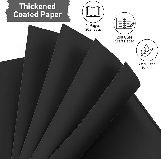 GOTIDEAL 7 x 7 Inch Scrapbook Album with Metallic Markers,40 Pages Kraft Paper Photo Albums for Wedding&Anniversary,Family DIY Scrap Books with Scrapbooking Stickers Corners(Black)