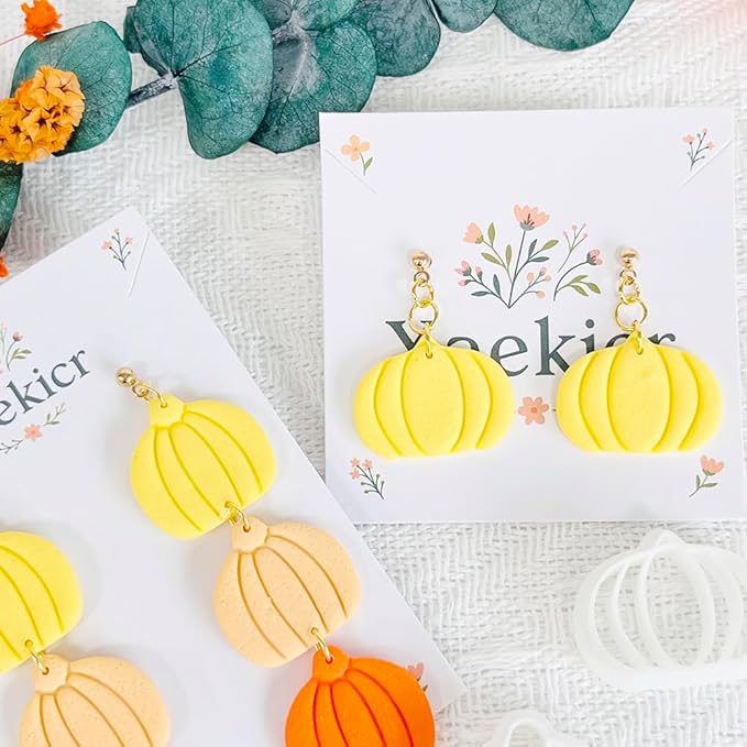 Xaekicr 2PCS Pumpkin Polymer Clay Cutters Set – Clay Earring Cutters for Fall Jewelry Making, Halloween Pumpkin Shape Clay Tools and Polymer Clay Molds