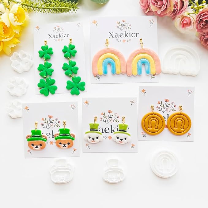 St. Patrick's Day Polymer Clay Cutters Set - 10pcs Sharp & Durable Leprechaun, Horseshoe & Beer Mug Shapes for DIY Earring Jewelry Making, Soft Clay Crafts & Holiday Supplies