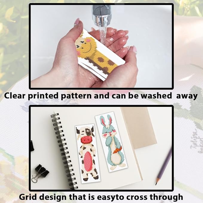 ACRNIGHEET 6PCS Cross Stitch Bookmark Kit for Beginner Cartoon Animals Stamped Cross Stitch Kits for Adults DIY Embroidery Bookmark Kits Crossstitch Kits Adult with Instructions Hand Craft Gift 11CT