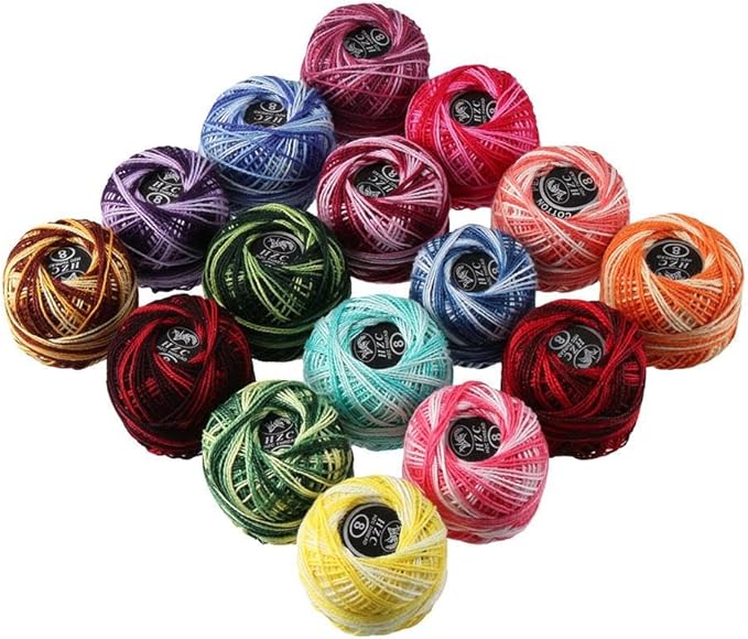 16 Rolls of Colorful Cotton Thread Ball Crochet Embroidery Rainbow Color Sewing Thread for Cross Stitch Crafts(Style 1)