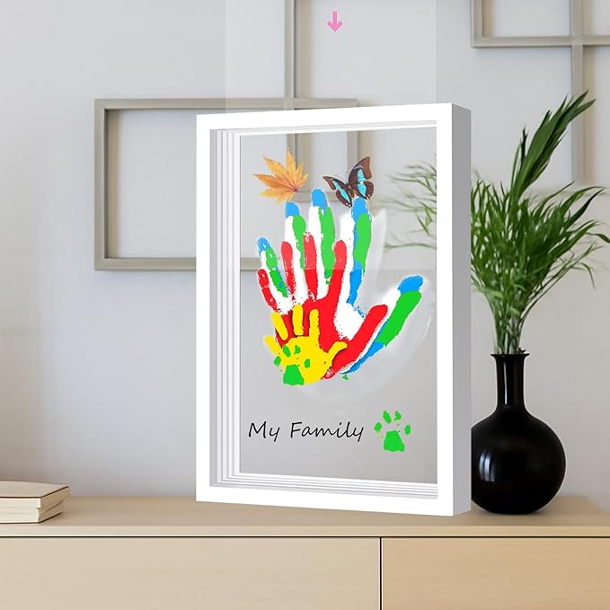 vidwanhome family handprint & hand casting kit – diy keepsake frame, wooden frame & 5 acrylic sheets – capture baby footprints or family prints –christmas gift for grandparents & new parents (white)