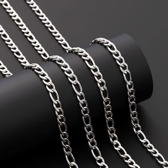 jishi 16ft figaro chain roll 6mm silver stainless steel necklace chain for jewelry making,diy mens&womens necklace bracelet crafts supplies findings,metal figaro link chain w/lobster clasps,jump rings
