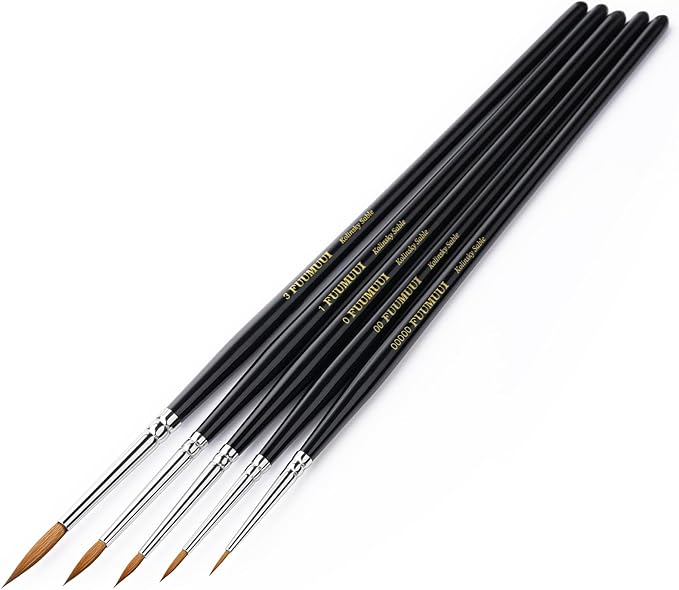 Kolinsky Sable Miniature Watercolor Brushes, Fuumuui 5pcs Professional Small Detail Paint Brushes for Watercolor Gouache Ink and More - Round #00000, #00, #0, #1, #3