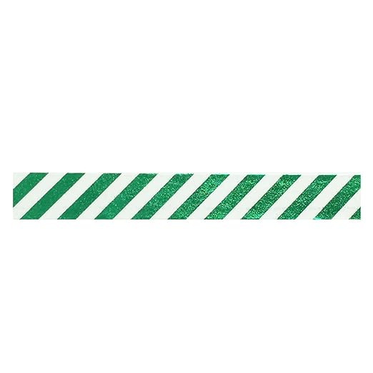 Wrapables Colorful Washi Masking Tape, Metallic Diagonal Green Stripes