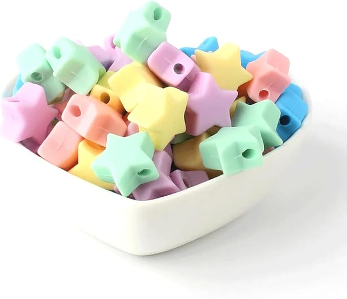 40PCS Five-Pointed Star Silicone Beads Mix Color Silicone Beads Bulk Spacer Beads Colorful Shaped Beads for DIY Craft Garland Keychain Lanyard Necklace Bracelet Jewelry Making Accessories