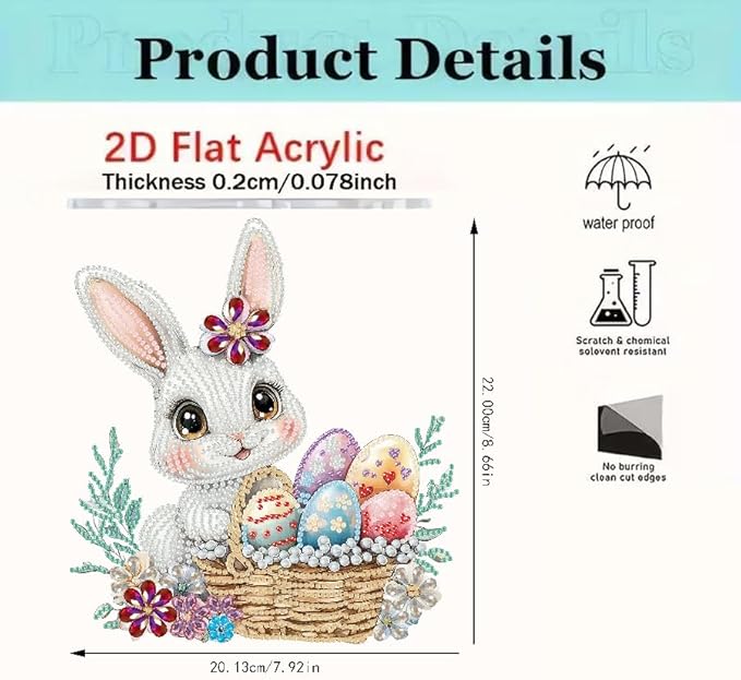 BAWKENTON Easter Hanging Diamonds Art kit for Adult, DIY Diamonds Painting Art Kit, 7.92x8.66 inch Acrylic Diamonds Painting Board Kit Ornament, Special Crystal Diamond Hanging Ornament