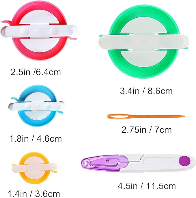 Pompom Maker Kits, Pom pom Knitting Loom Kit Fluff Ball Weaver Needle Craft DIY Knitting Crochet Craft Tool Kit, 4PS Pompom Maker+10PS Knitting Stitch Markers+10PS Plastic Needles+1PS Scissors(25)
