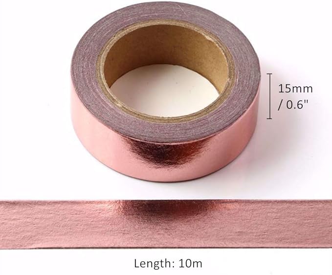MEI YI TIAN 6 Rolls Rose Gold Foil Washi Tape Set 15mm x 10m Gilding Paper Adhesive Masking Tapes Sticky Paper Tape for DIY Scrapbooking Bullet Crafts Art Journal Decoration