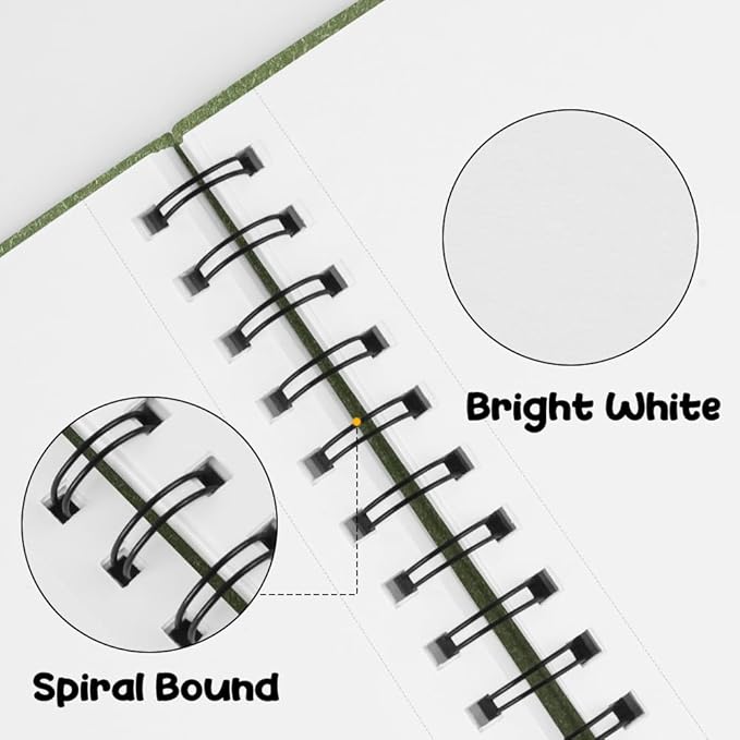 5.8x8.3in Sketch Book, 60Sheets Spiral Bound Notebooks, Bright White 92lbs/150gsm Acid-Free Drawing Paper for Painting,Sketching, Professional Sketch Pad for Artists, Beginners. BW-Grass Green