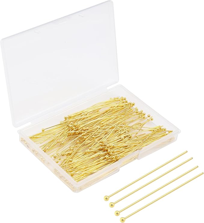 200 Pcs 50mm Straight Ball Pins for Craft Earring Bracelet Necklace Pendant DIY Jewelry Making, Gold Color