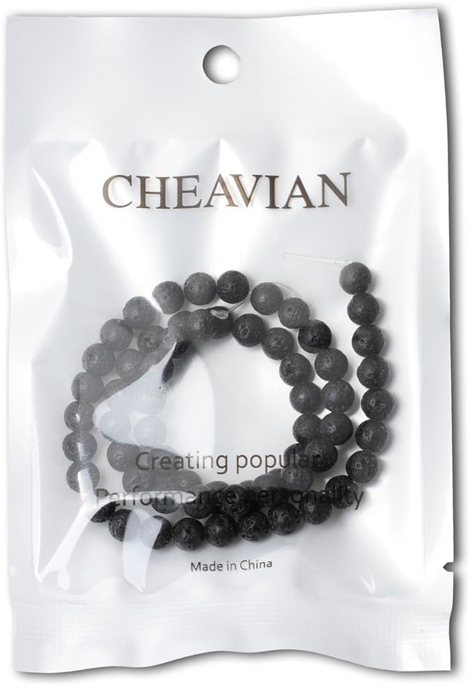 cheavian 6mm 60pcs black lava volcanic stone gemstone round loose beads for jewelry making 1 strand 15"