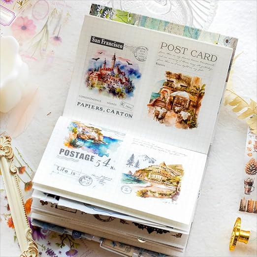 Vintage PET Tape Stickers, Flower Women Caffeine Canvas Cafe Window 6 Rolls Assorted Decorative Tape for Crafts, Journaling, Scrapbooking, Bujo DIY Supplies