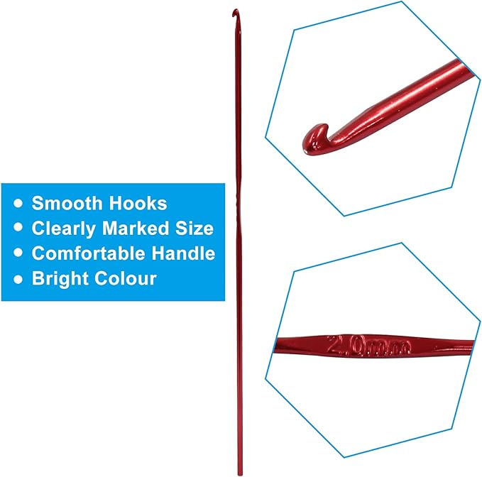 Auvotuis 6Pcs 2mm US Size B (Size 1) Aluminum Crochet Hook Knitting Needles for DIY Craft Yarn, Red