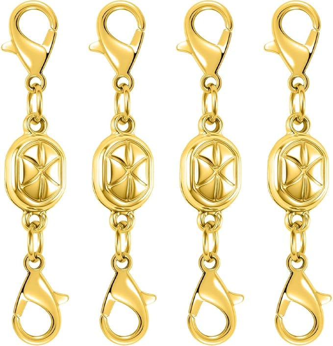 magnetic necklace clasps and closures-magnetic necklace clasp set, double locking design, gold and silver (4pcs gold)