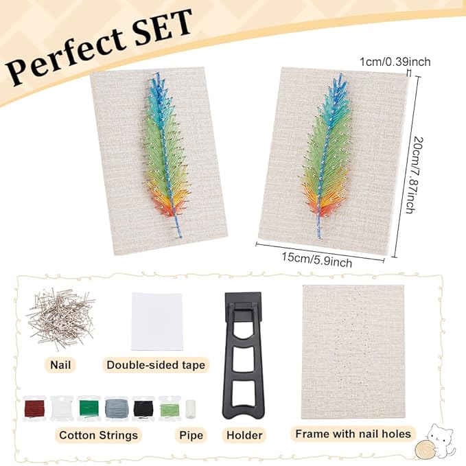 WEBEEDYDIY String Art Kit for Adults Beginners, DIY Feather Nail String Craft Kit, Include All Necessary Accessories and Frame, Creative Craft Kits Home Wall Decorations Unique Gift