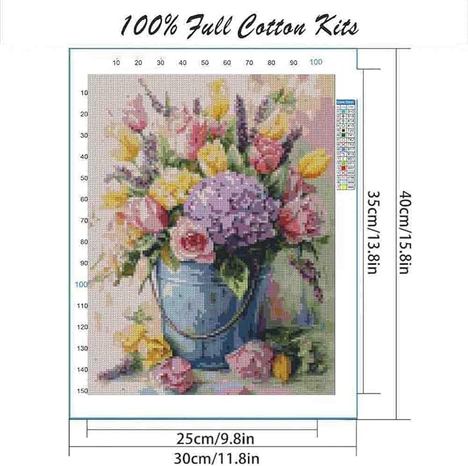 stamped cross stitch kits for adults beginner,flower counted cross stitch kits printed stitching cute patterns dimensions needlepoint art crafts embroidery kits for adults beginners (15.7x11.8 inch)