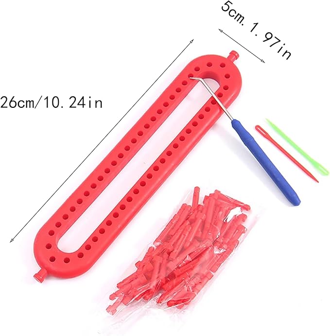 Dense Teeth Rectangle Knitting Looms，Plastic Weaving Looms Set，Weaving Loom，Scarf Hats Making Tools，DIY Crocheting Handmade Craft Kit with a Crochet Hook and Needle for Knitting Lovers，26 cm (Red)